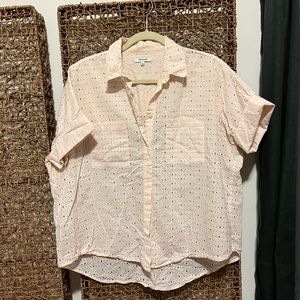 Light Pink Madewell Eyelet Short Sleeve Button Up Blouse Size Large